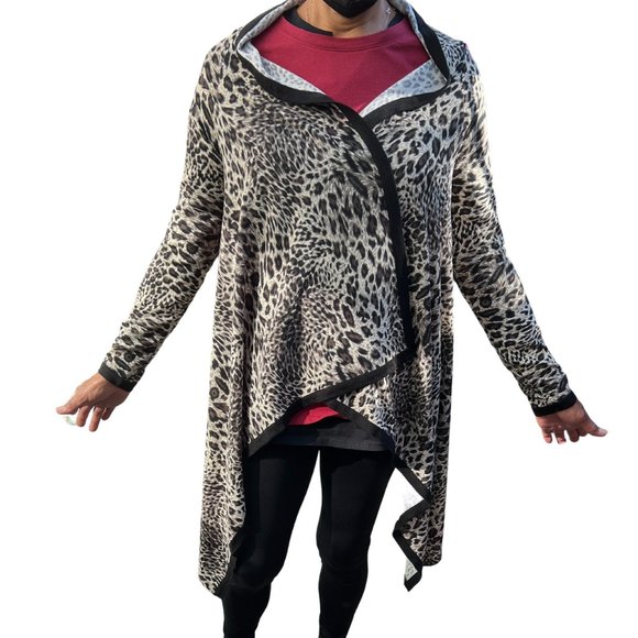 BCBGMaxAzria Long Sleeve Polyester Blend Open Front Cardigan Black & Tan Size M - Picture 4 of 9